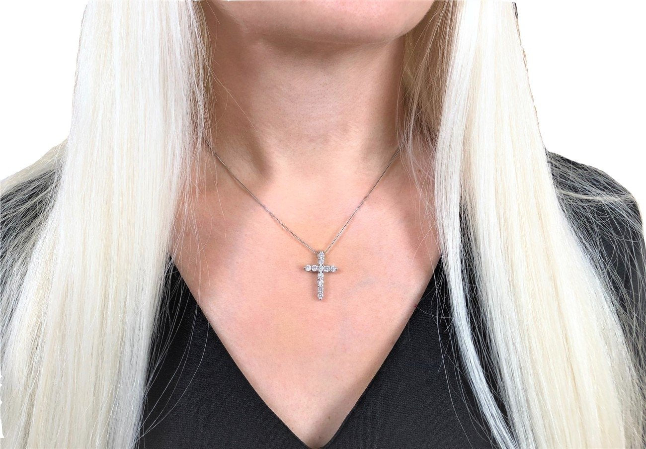 White Gold Cubic Zirconia Cross Necklaces for Women