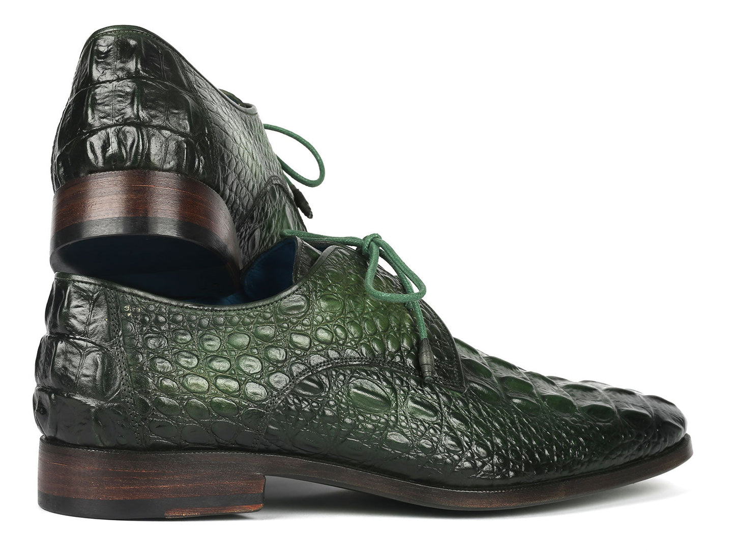 Paul Parkman Men's Green Croco Textured Leather Derby Shoes