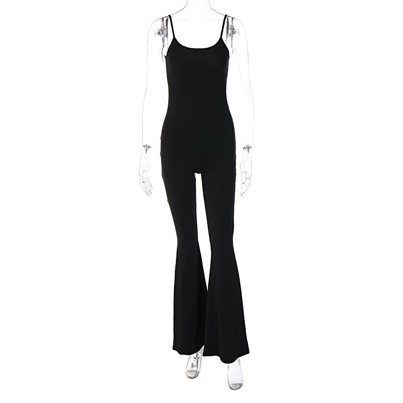 Sexy U-Neck Backless Bodycon Solid Color Jumpsuit with Spaghetti
