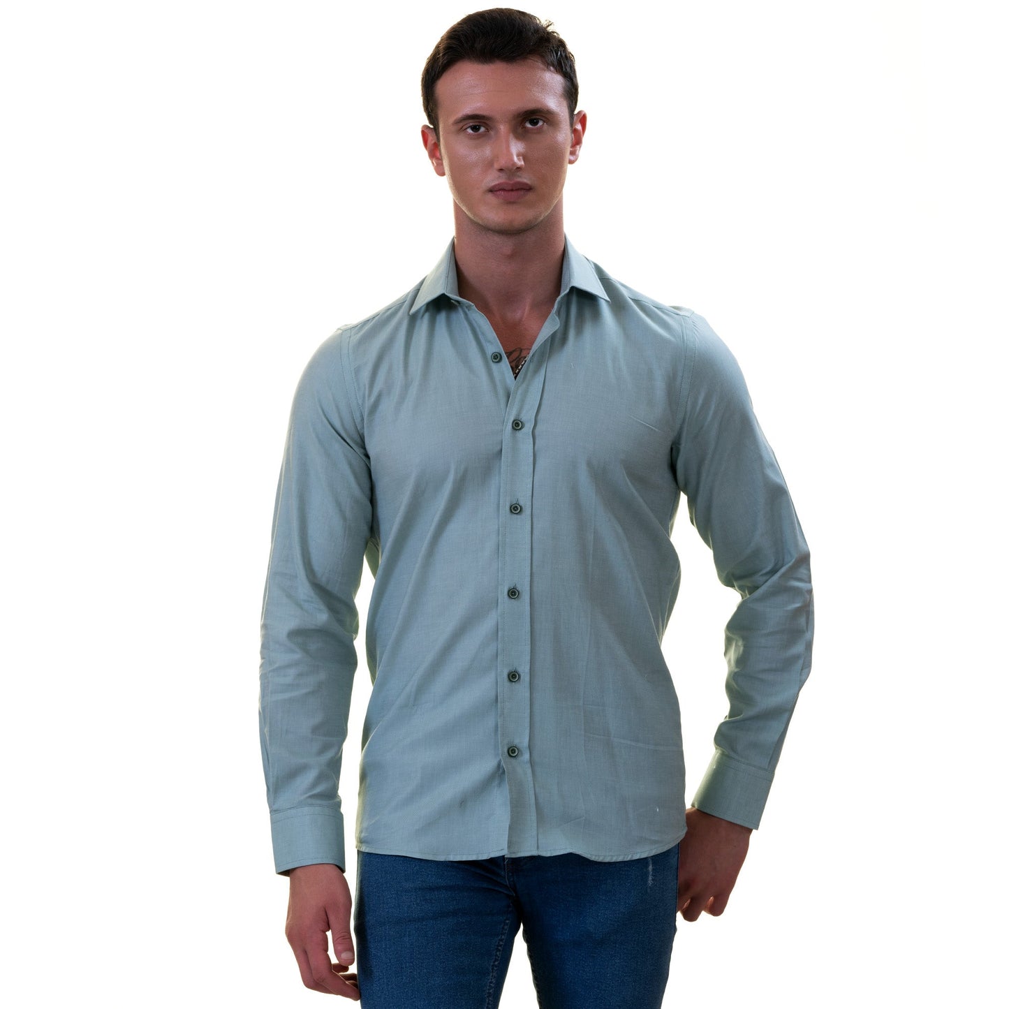 Blue Luxury Men's Tailor Fit Button Up European Made Linen Shirts
