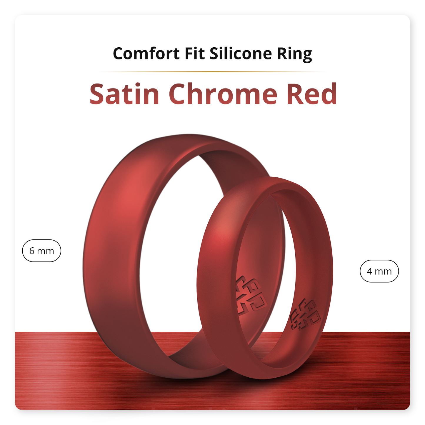 Satin Chrome Red Breathable Silicone Ring for Men and Women