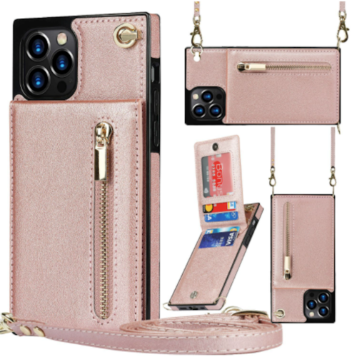 Slim Zipper Wallet Back Case for iPhone With Crossbody Strap
