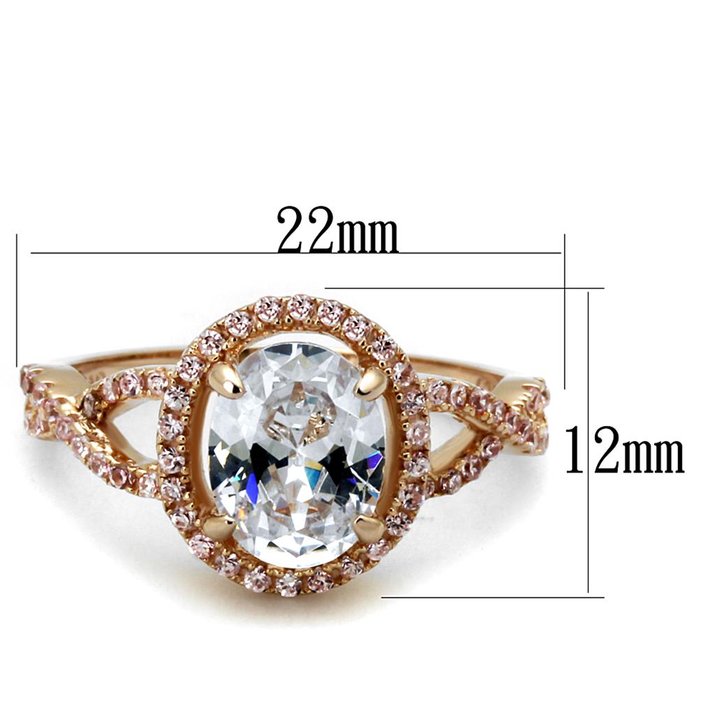 Rose Gold 925 Sterling Silver Ring with AAA Grade CZ  in Clear