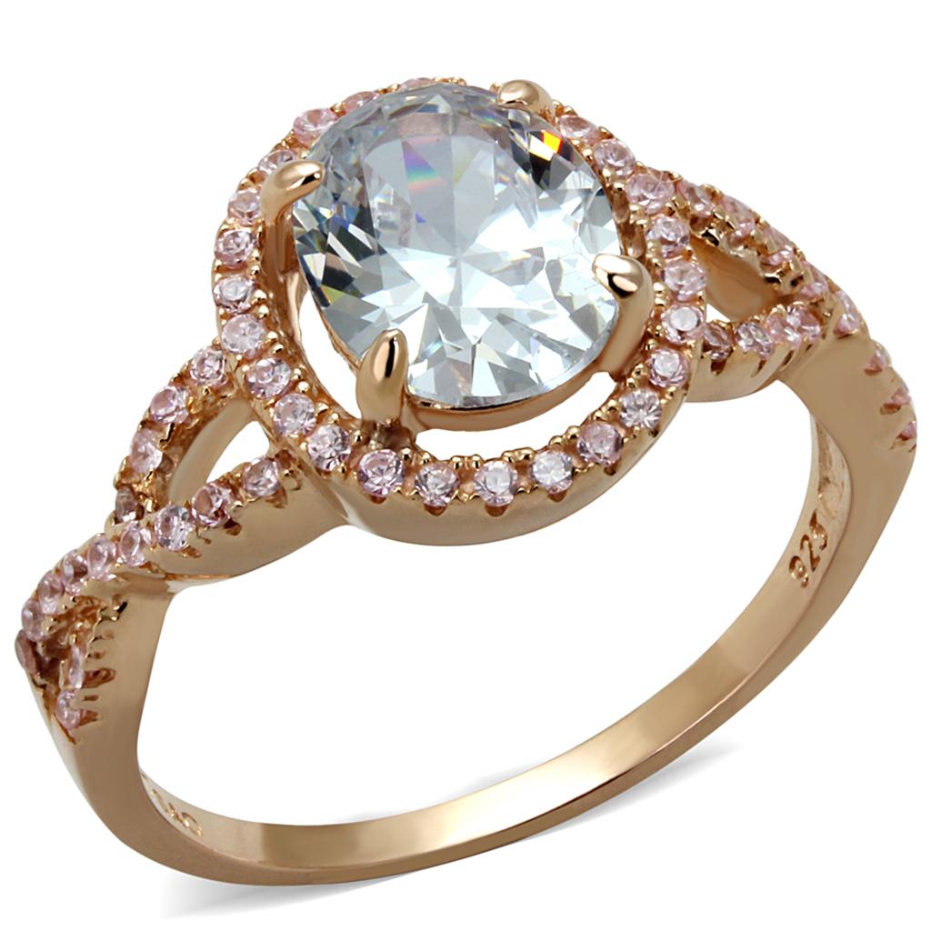 Rose Gold 925 Sterling Silver Ring with AAA Grade CZ  in Clear