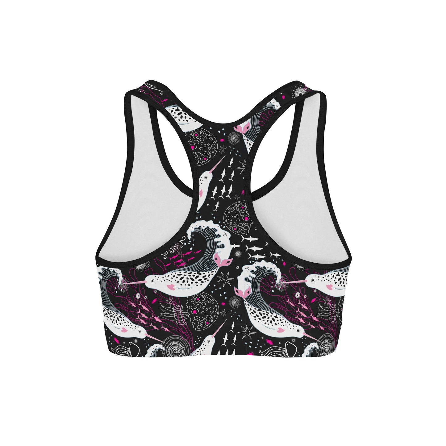 Pink and White Narwhals Sports Bra
