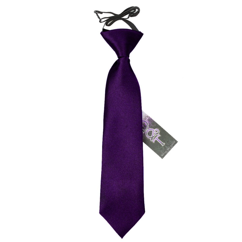 Plain Satin Elasticated Tie - Boys - Purple